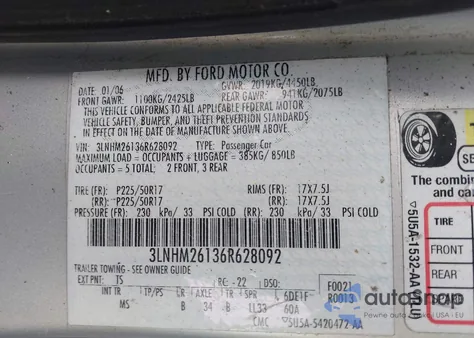 2006 Lincoln Zephyr from USA, damaged, VIN 3LNHM26136R628092